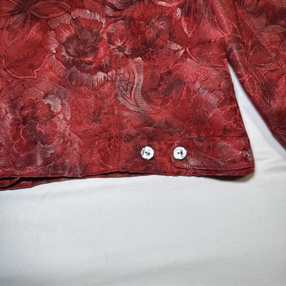 Chicos 3 Womens XL Jacket Silk Blend Blazer Red Metallic Floral Button Front EUC - Picture 11 of 14